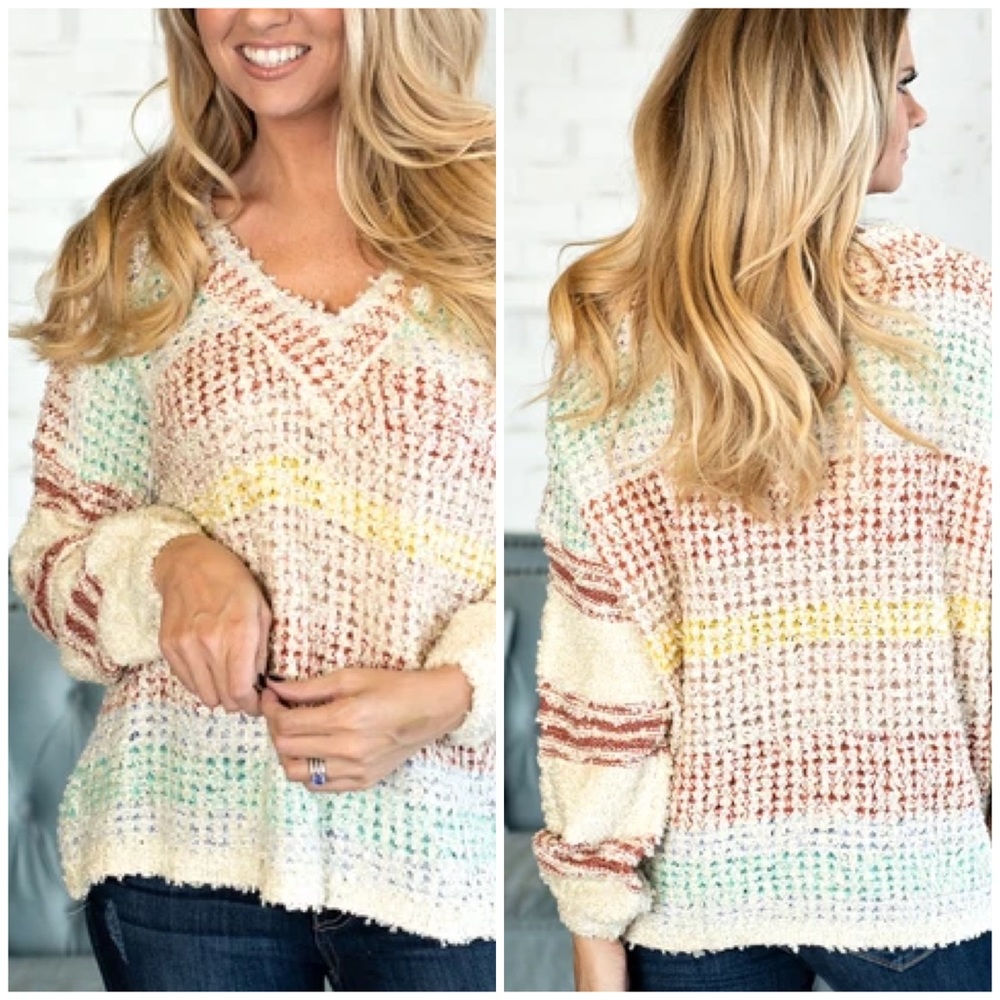 Adora V-neck Knit Color Block Sweater